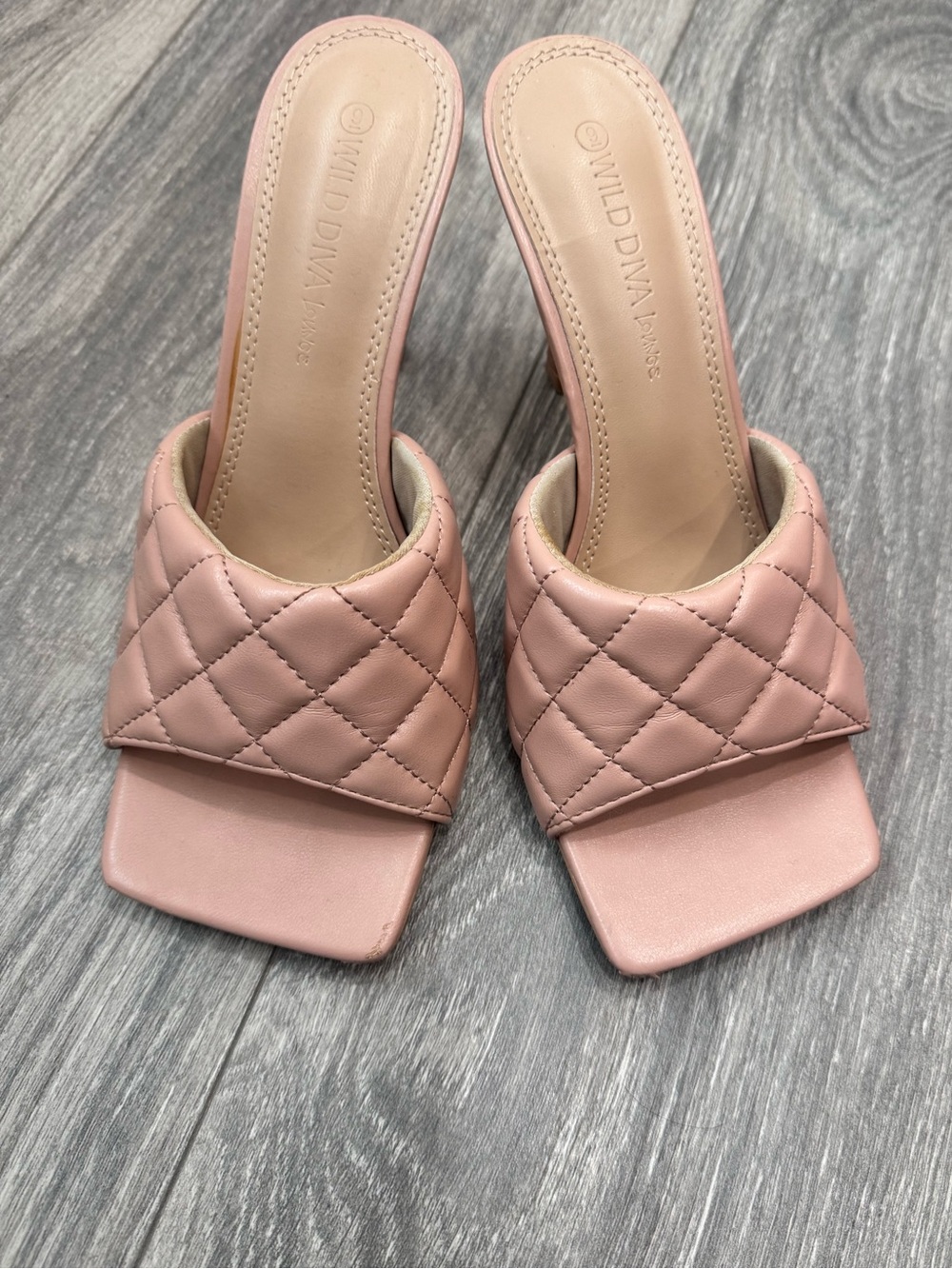 Wild Diva Quilted Blush Pink Slide Mules